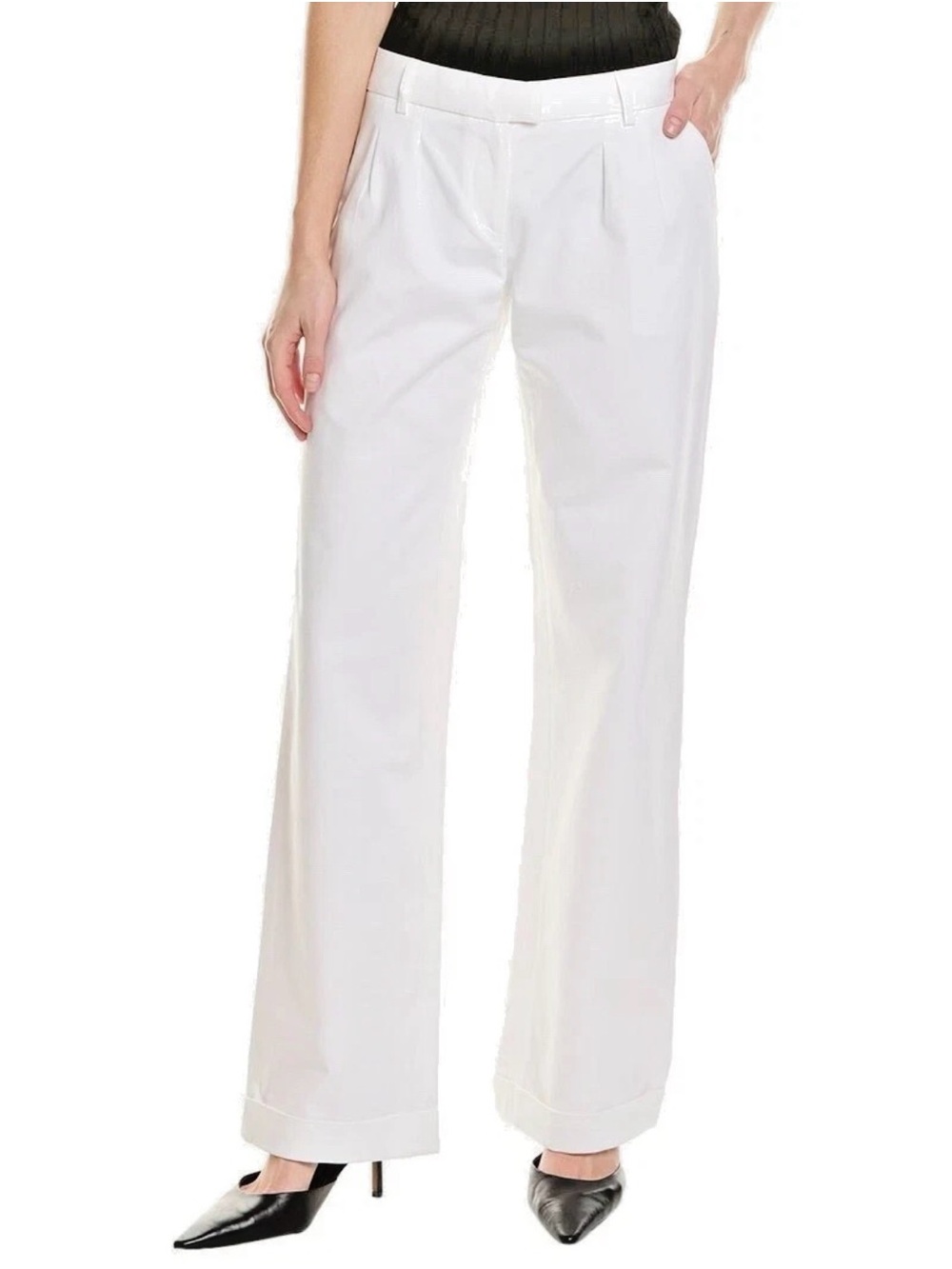 The Kooples White Wide-Leg Trousers with Pleat Detail